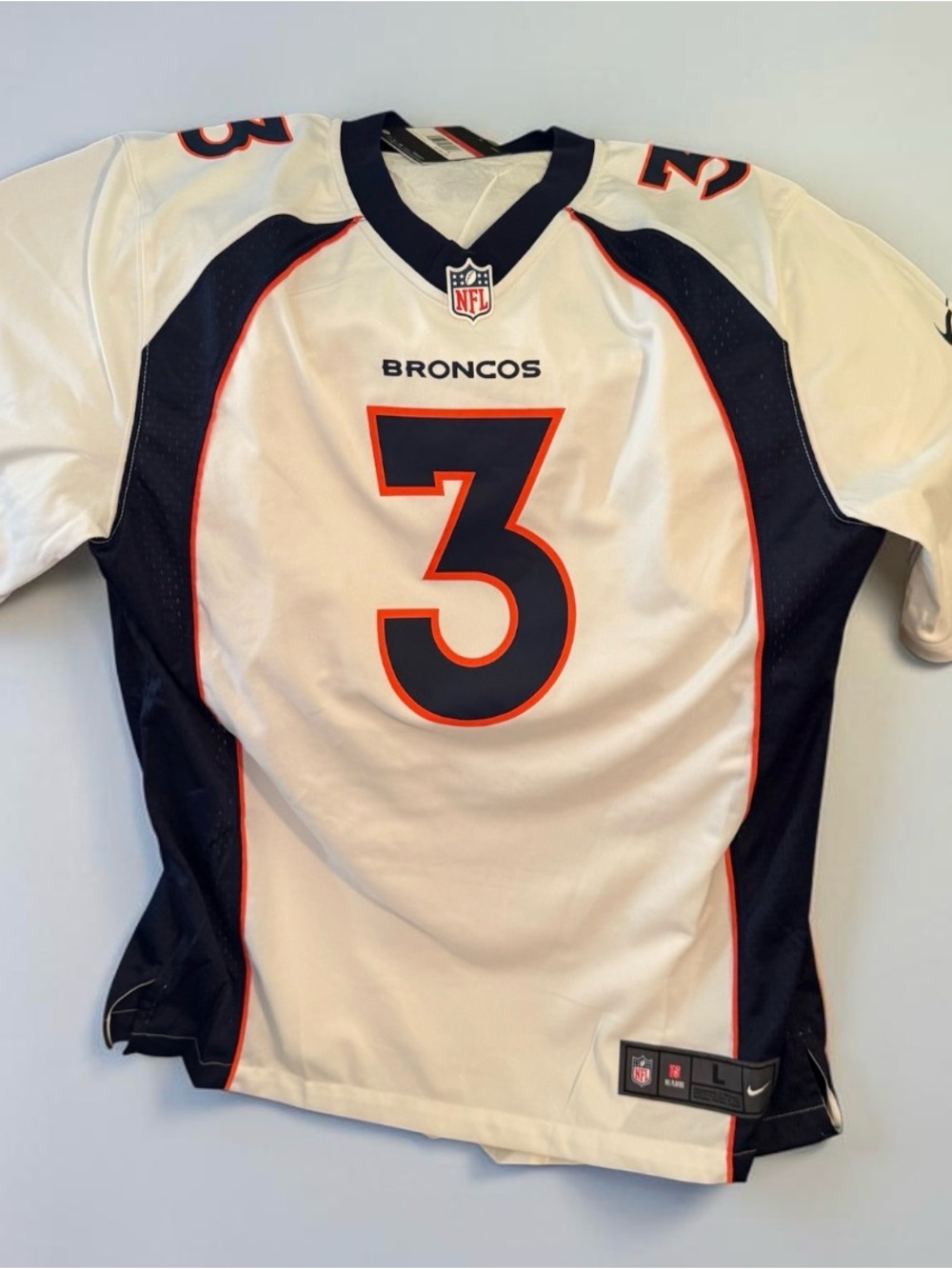 Nike Broncos #3 White Navy Orange Football Jersey